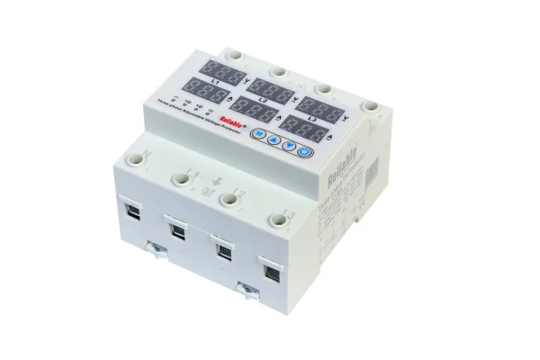 3 Phase 63A, VA Control Device, Reliable Din rail, adjustable Over Under Voltage, current limit protection, Relay, VA Protector 4P