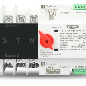 4P 125A, 3 Phase Din Rail ATS of TOMZN, L-N 220V, Dual Power Automatic Transfer, Electrical Selector Switches Uninterrupted 63A, 100A, 125A