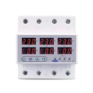 3 Phase 100A, VA Control Device, TOMZN Din rail, adjustable Over Under Voltage, current limit protection, Relay, VA Protector 4P