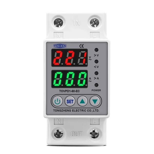 2P VA 63A, VA Control Device, TOMZN Din rail, adjustable Over Under Voltage, current limit protection, Relay, VA Protector 2P